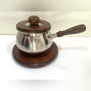 Vintage Himark Fondue Kitchen Pot Stainless Steel Wood Handle Top & Base Soup